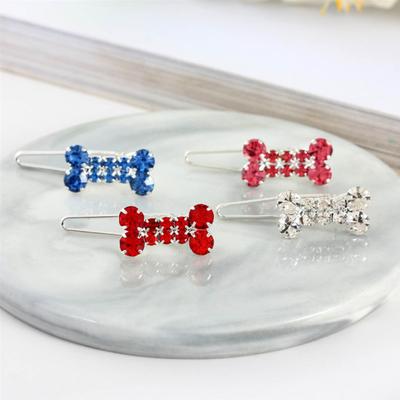 Pet Barrettes Rhinestone Inlaid Pet Grooming Anti-fade Novelty Dogs Bone Hair Clips for Long-haired Dog