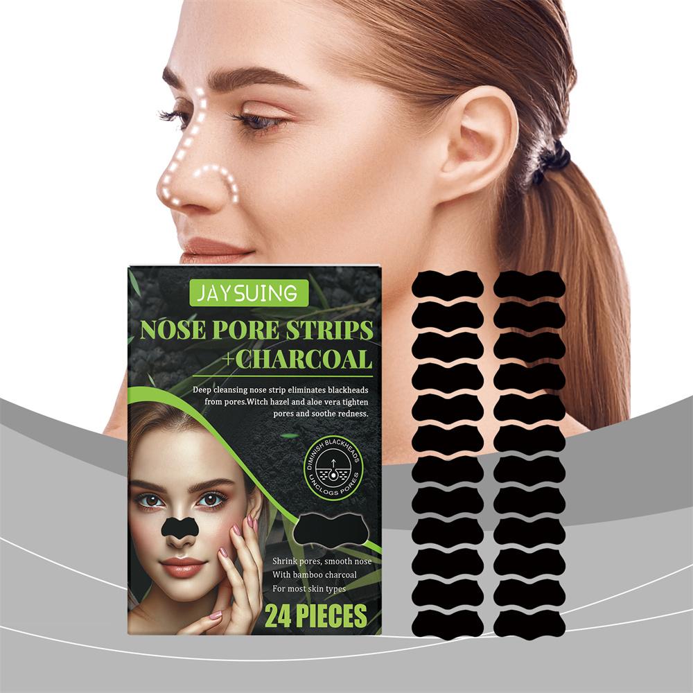 24 Stück/Box Tiefenreinigendes Poren-Nasenpflaster, Reinigt Poren und Mitesser, Feuchtigkeitsspendend und Nährend, Bambuskohle-Adsorption Mitesser-Nasenpflaster