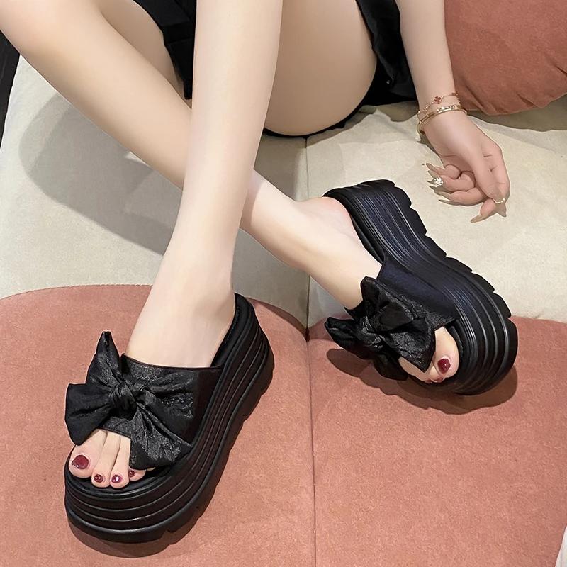 8CM New Summer Women Slippers Thick Soles Shoes Casual Platform Beach Flip Flops Leisure Butterfly-knot Sandals Sneakers Woman