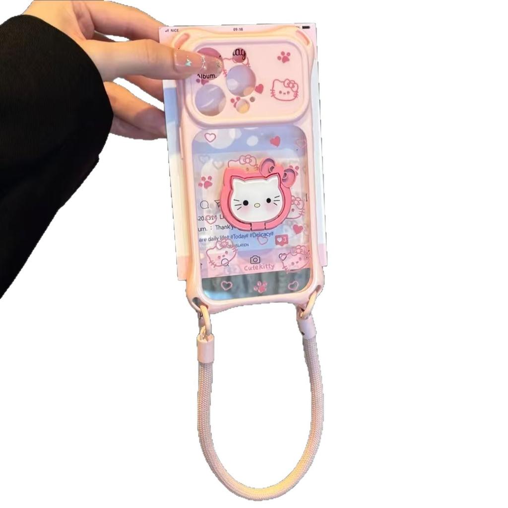Cat bracket four-corner lanyard shell is suitable for Apple 11 mobile phone iphone11promax transparent dopamine hard shell