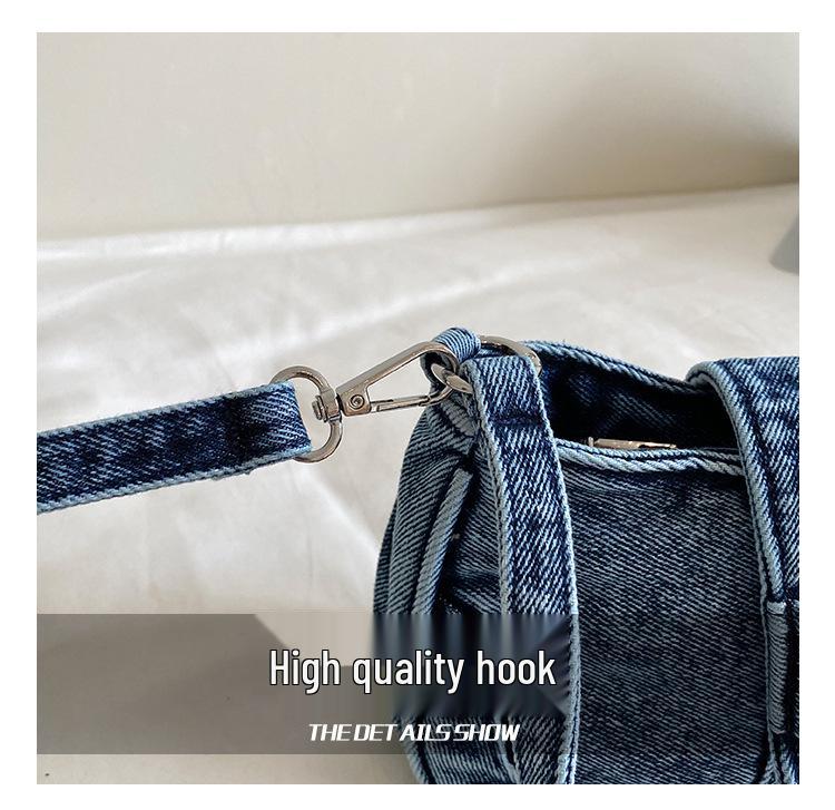 Cross-border Denim Heart One-Shoulder Bag - 2026 New Korean Rivet Trendy Cool Crossbody Bag for Travel and Commute