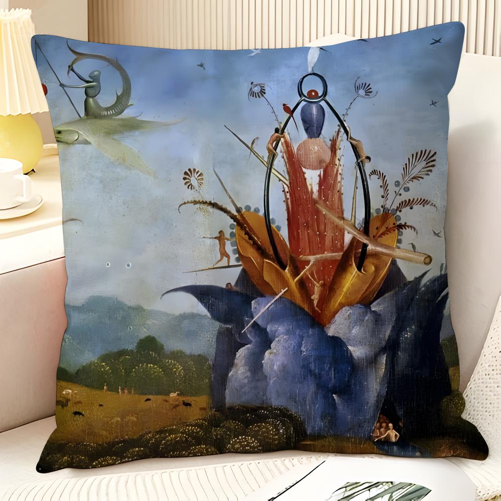 Surrealism Artist HHieronymus Bosch  Natural Linen Organic Fabric DoubleSided Printing Sofa Home Decor Gift Pillow Case