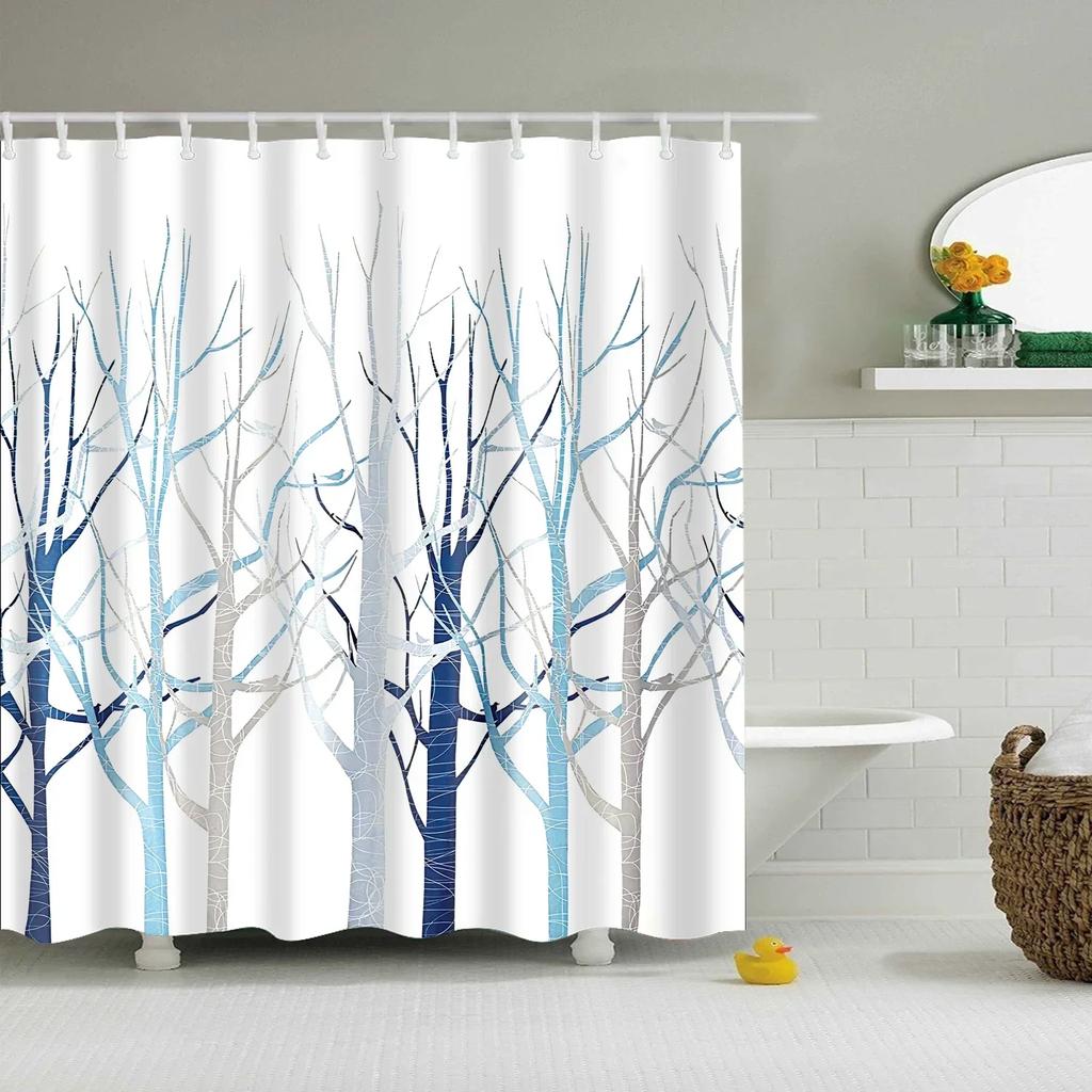 Tropical Green Plant Palm Leaves Bathroom Accessories Set Shower Curtain Bathroom Curtains Waterproof Polyester with Hooks