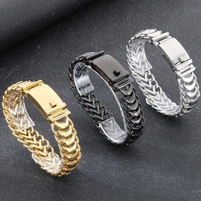 Hiphop Armband för Män Guldfärgad Rostfritt Stål 19MM Bredd Kölkubansk Länk Kedja Herrarmband Smycken Gåvor