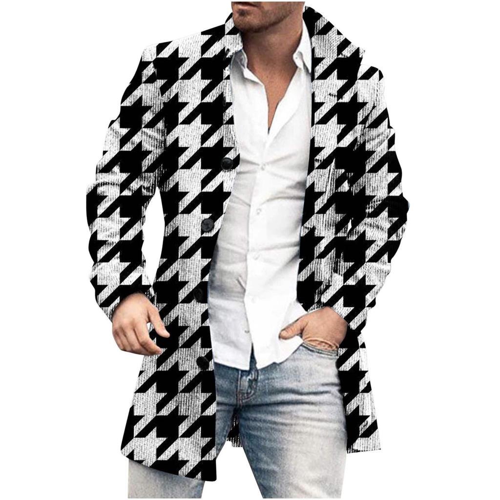 Spring New Men's Pocket Versatile Daily Retro Stand Up Collar Medium Long Woolen Coat Men's Casual Coat Men's Clothing