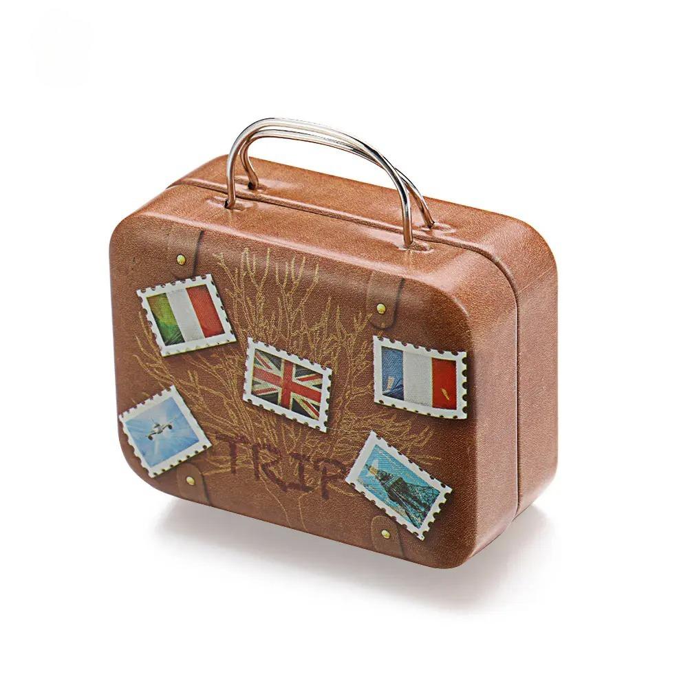 1PC Mini Suitcase Candy Boxes Small Tin Plate Gift Box Rectangular Coin Storage Container with Hinged Lids for Travel Party Wed