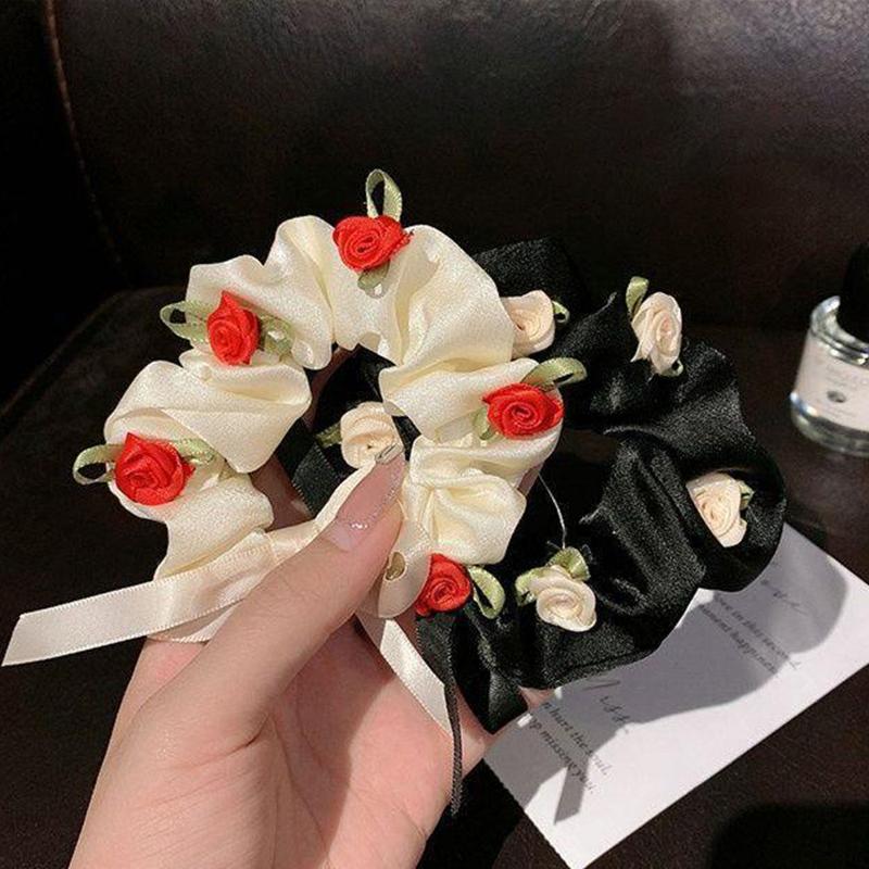 

2PCS New Romantic Rose Large Intestine Hair Ring Butterfly Knot Hair Tie Ponytail Rubber Band Headband Korean Style Hair Circle