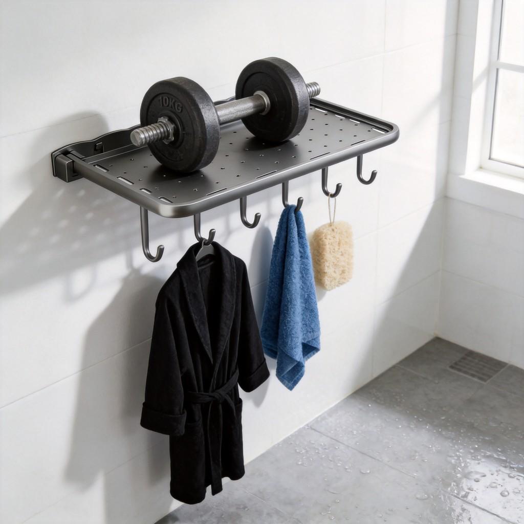 Aluminium Badezimmer-Wandregal mit Haken für Duschaufbewahrung und Handtuchorganisation