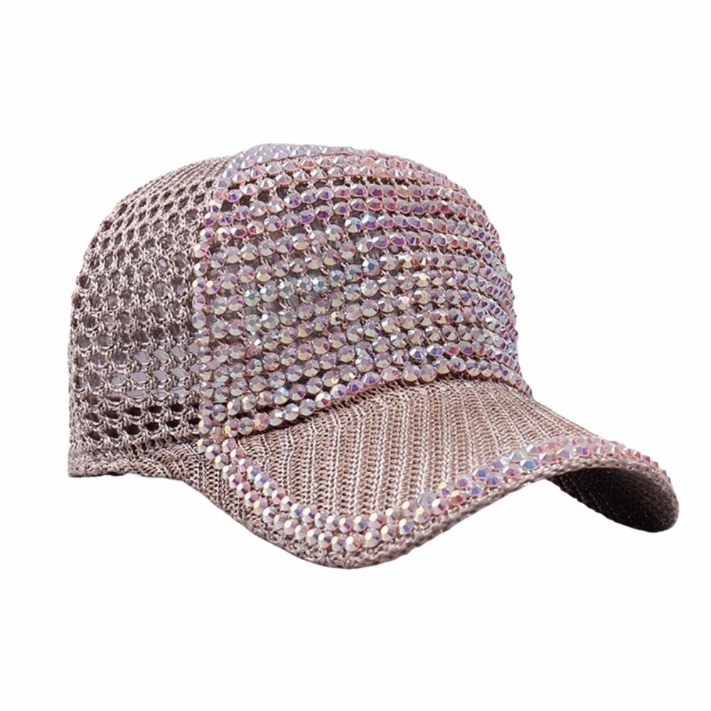 Lightweight Rhinestone Baseball Cap Breathable Duck Tongue Hat Woman Shiny Cap  Party Wear хаки