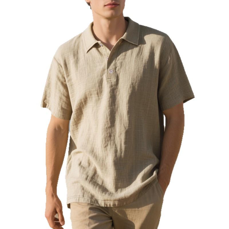 European American Summer Men's Casual Cotton Linen Polo Shirt