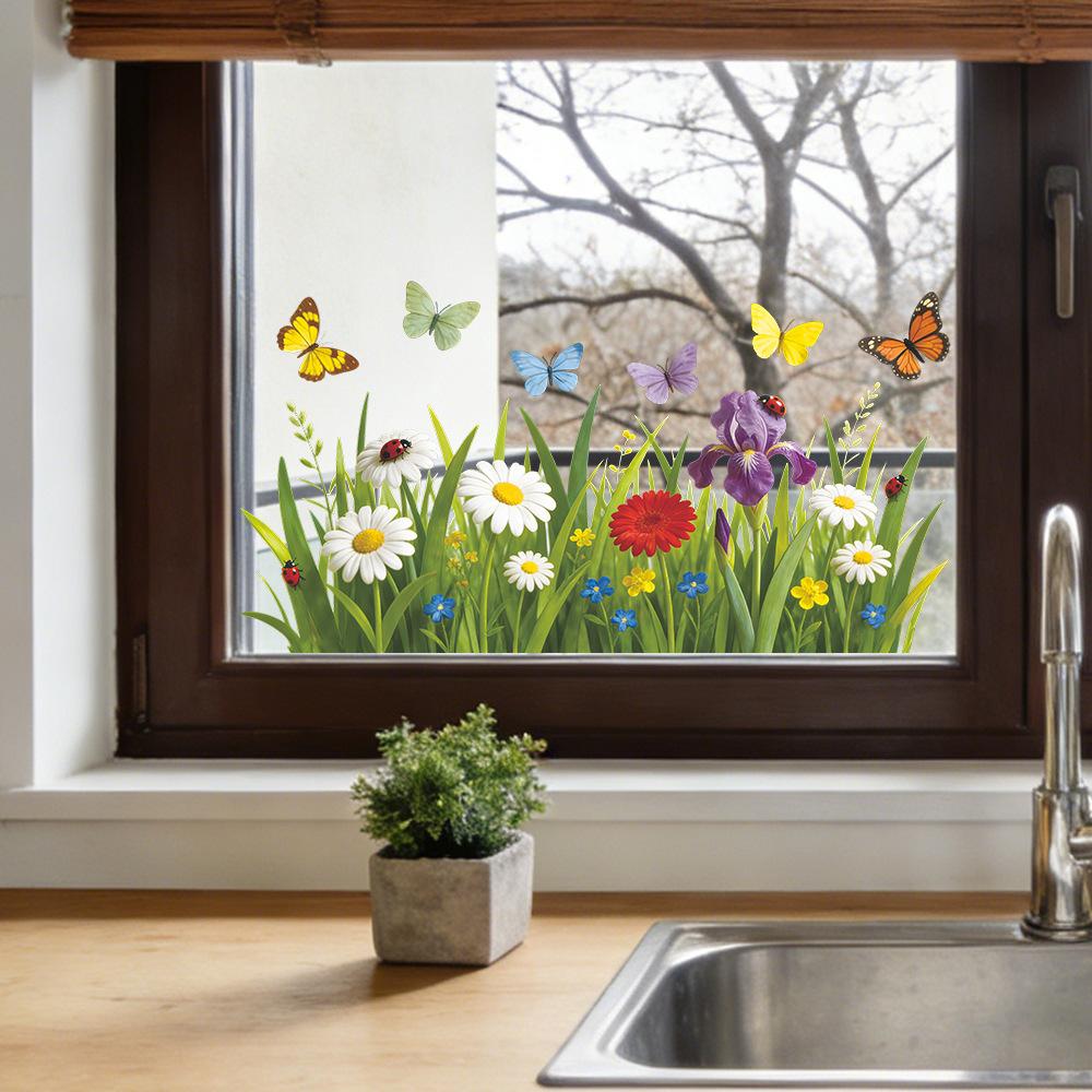 Spring Flower Cluster Butterfly Outdoor Balcony Glass Display Case Window Sticker