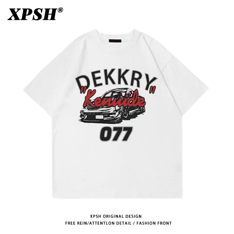 Summer Fashion Heavyweight Retro Men's English Letters 100% Cotton Printed Round Neck High-quality Casual Fitness Street T-shirt