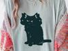 Two Headed Cat Tee – Spooky Black Kitty Shirt, Witchy Surreal Cat Illustration, Occult Feline Art for Gothic Lovers