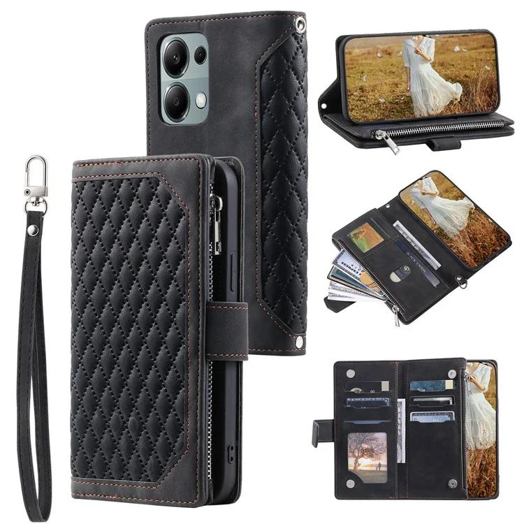 For Xiaomi Redmi Note 13 Pro 4G / Poco M6 Pro 4G Case Rhombus Leather Zipper Pocket Phone Cover