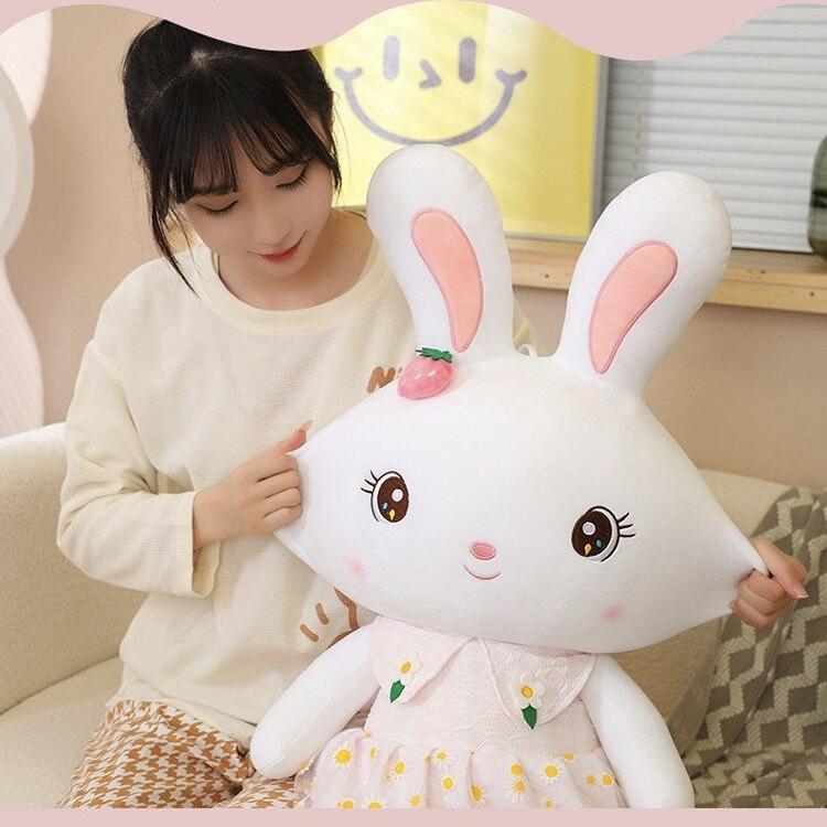 Peluche Lapin Mignon Animal en Peluche Lapin Doux Poupée Lapin Kawaii Oreiller de Sommeil Cadeau d'Anniversaire pour Enfants Filles Lapin Doux et Câlin pour Vous