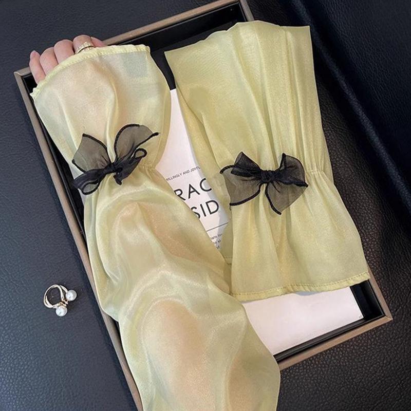 New Elegant Pearlescent Yarn Bow Sun Protection Arm Sleeves For Women Summer Ins Style Ice Silk Arm Sleeves Flared Sleeves