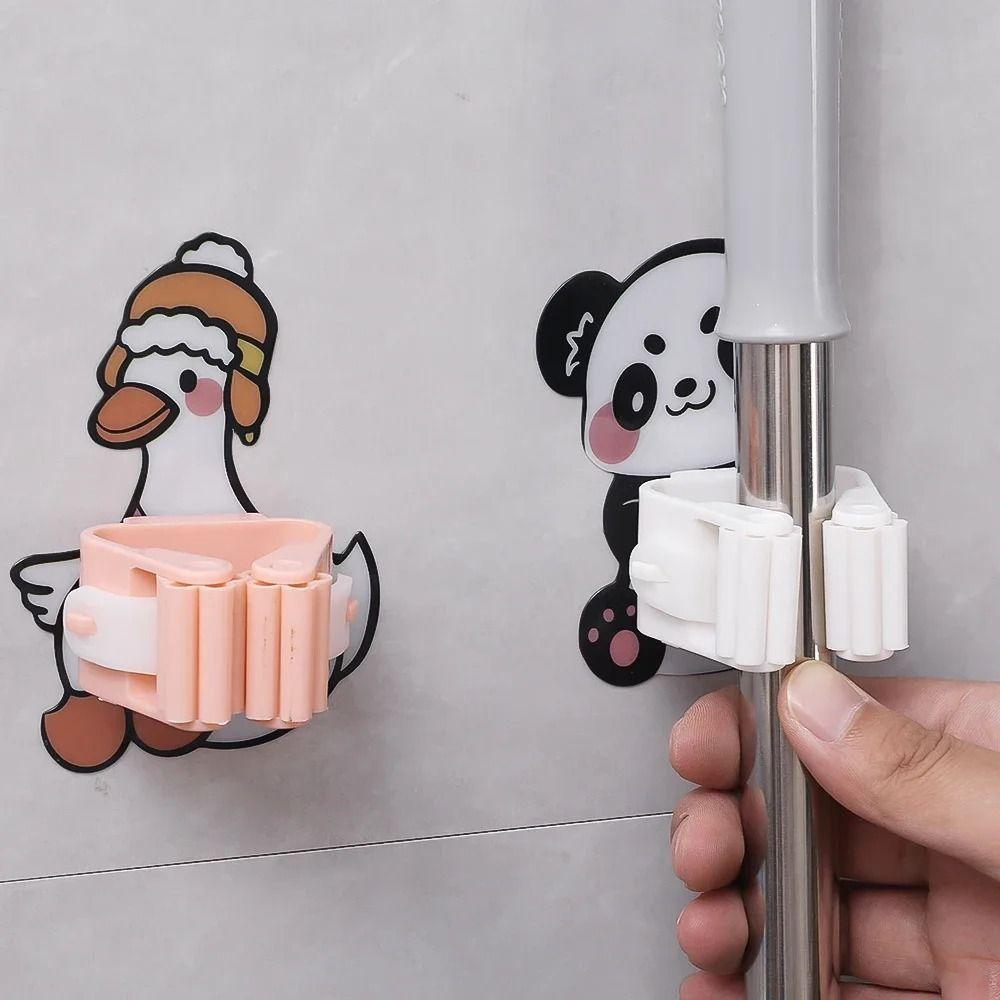 Seamless Cartoon Mop Clip Self-adhesive Wall Mop Holder Multi-purpose Broom Hanger for Home