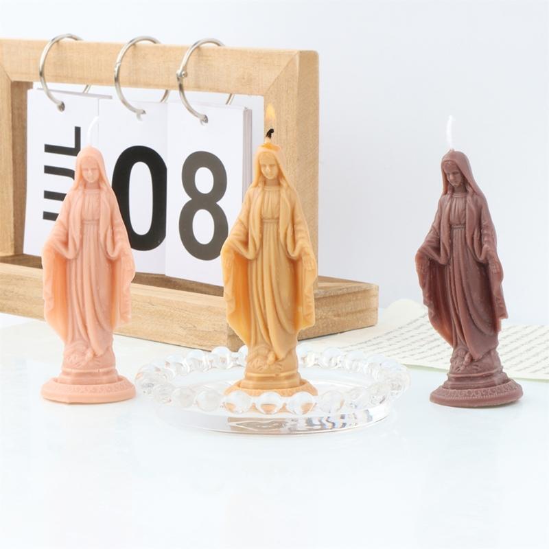 Silicone Candle Mold, Virgin Maria Sculpture Epoxy Gypsum Mould Home Decorations for DIY Handcrafts Resin Plaster Molds