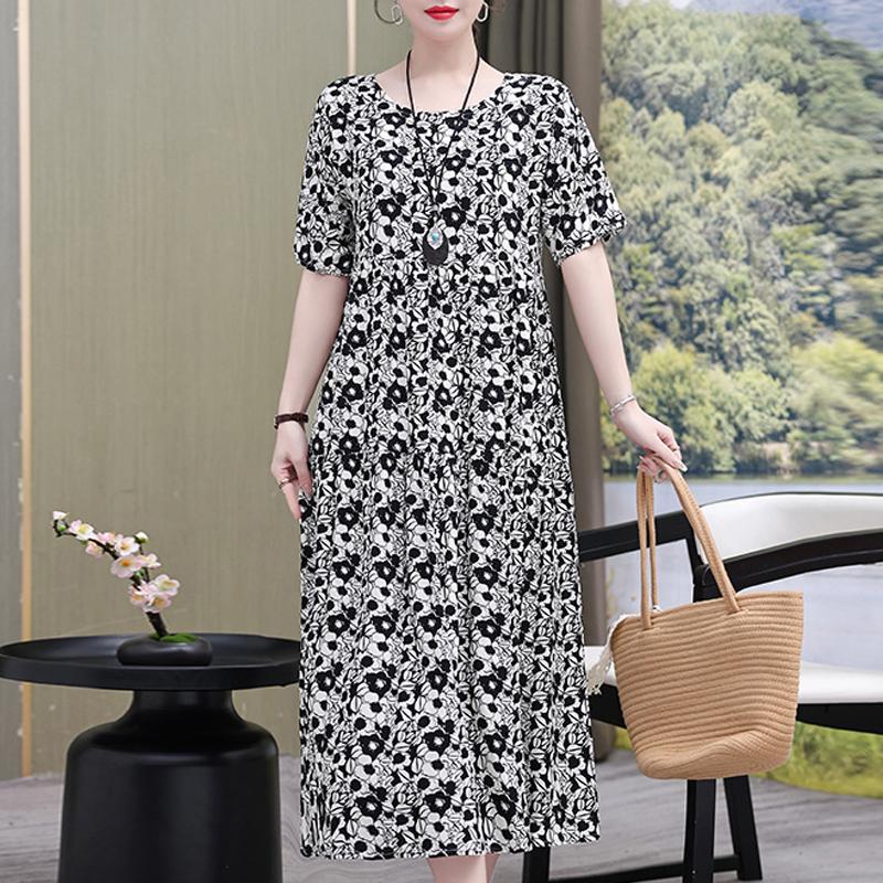 Damenkleid, Sommer, Vintage-Kleidung, lässig, kurzärmelig, langes Kleid für Damen, Sommer-Outfit