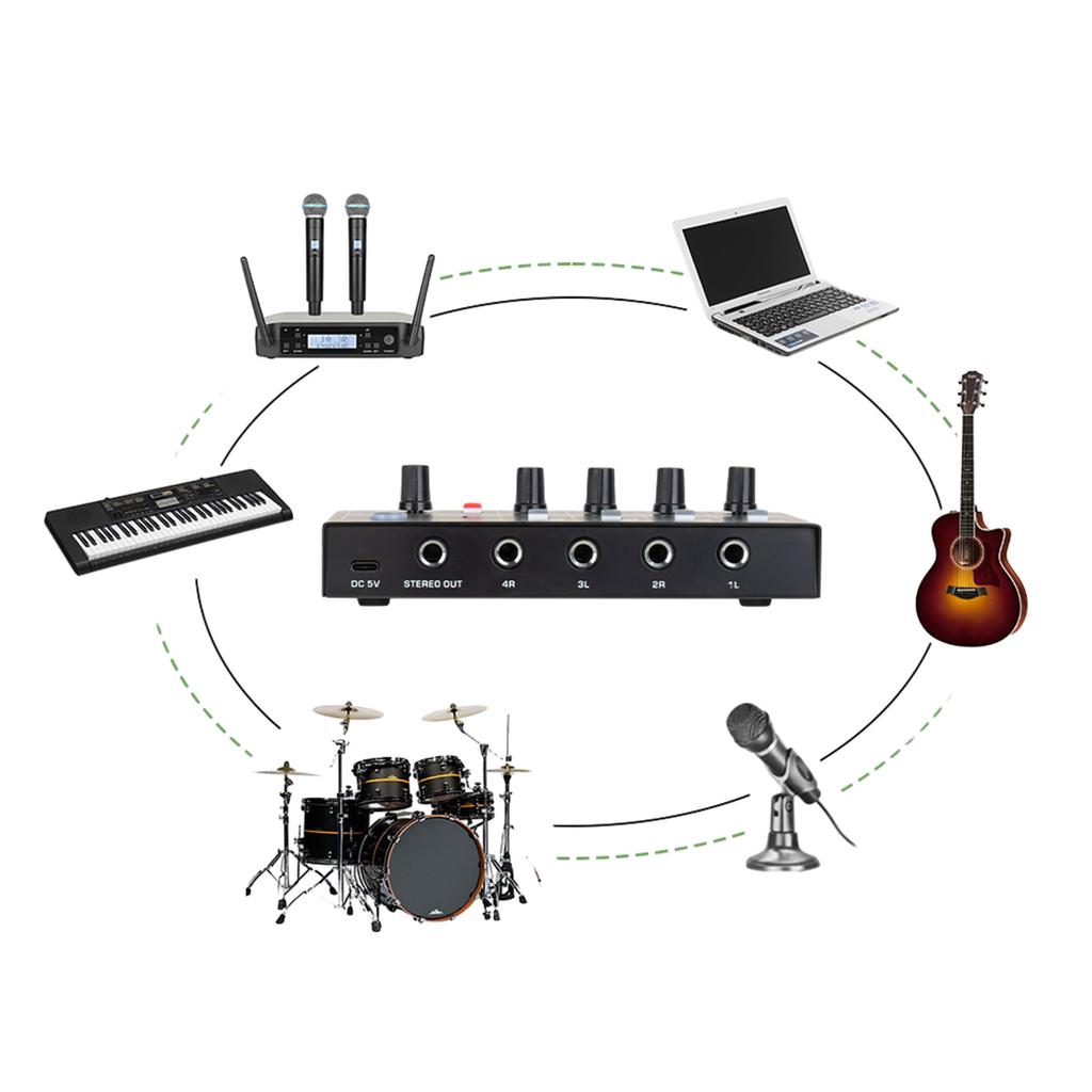 Durable Metal Construction 4 Channel Sound Mixer Mixing Console for Studio Quality Sound Line/Mic Switchiong Keys