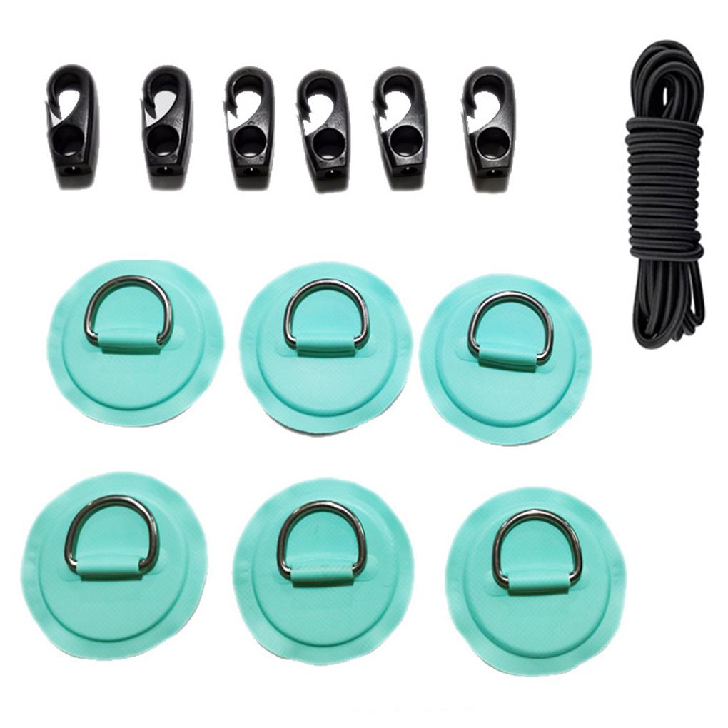 

6 Pieces D-Ring Patches with Rope Inflatable Boat Tie-Downs Self-Adhesive Lashing Rings Canoe Hardware Replacement Parts