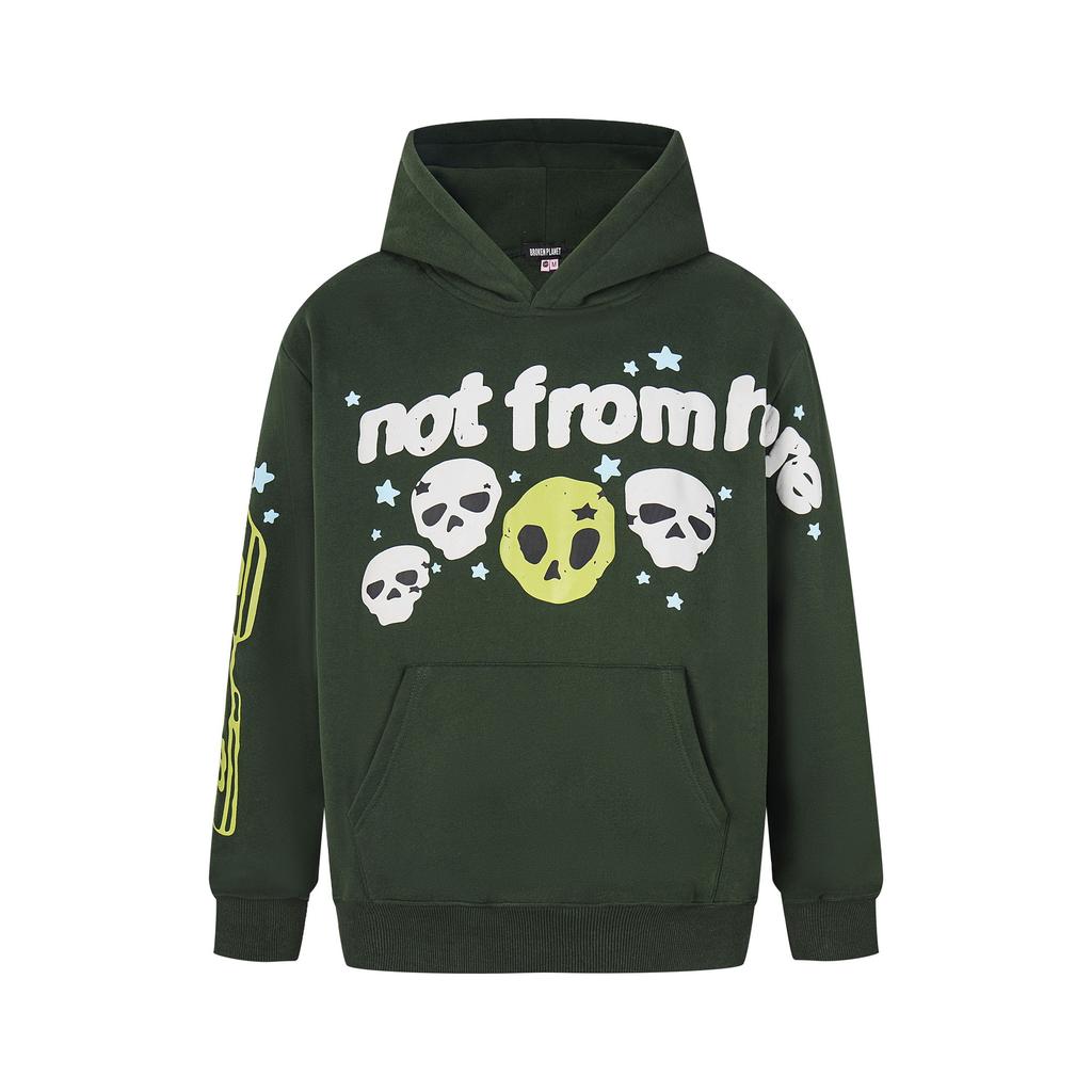 BrokenPlanet American Trend Foaming Print Fleece-Lined Loose Hoodie