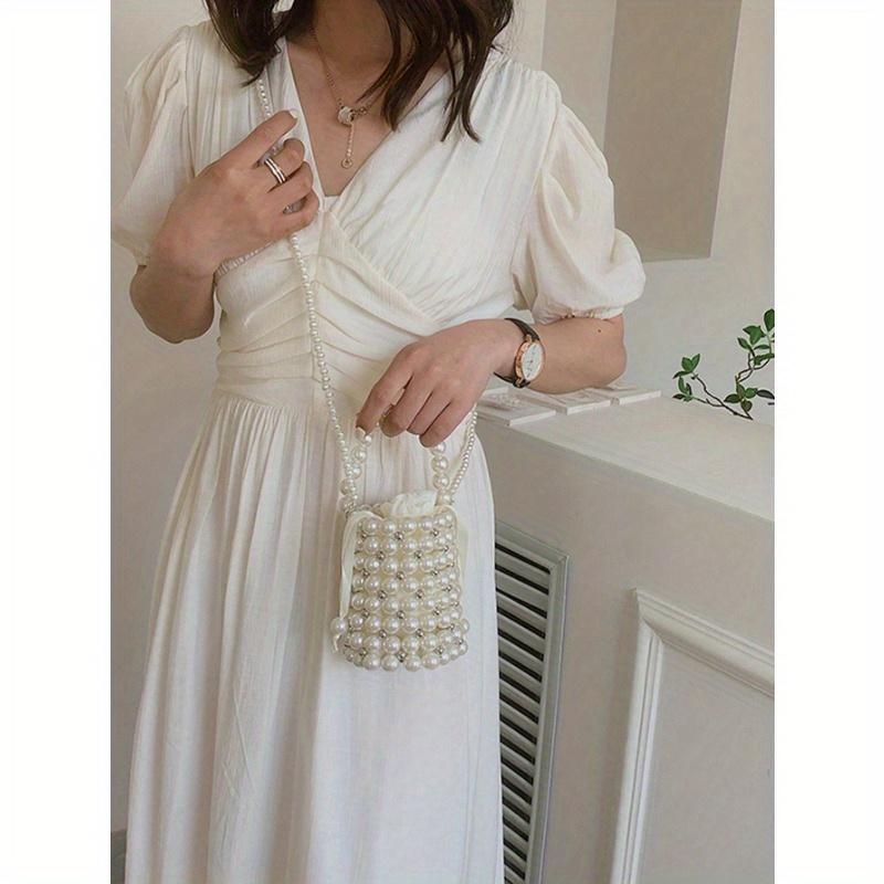 Mini Faux Pearl and Rhinestone Decor Fashion Casual Bucket Bag, Elegant Pearl Bag