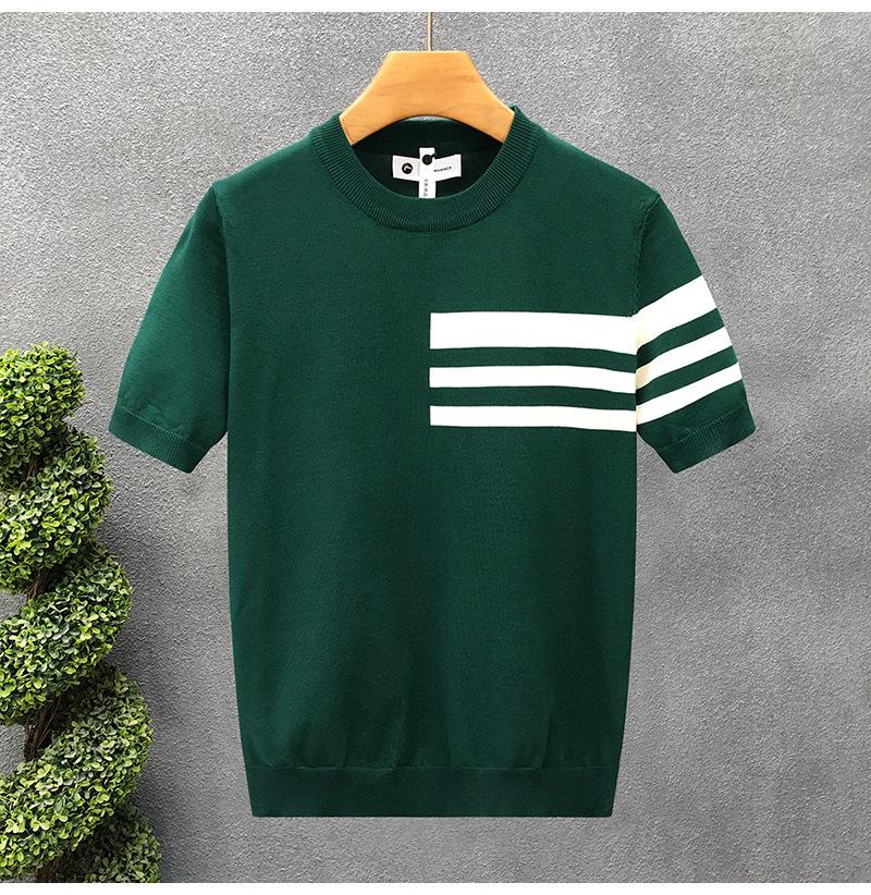 Summer Pullover Thin Short-Sleeved T-Shirt Men'S Premium Round Neck Thin Knitted Sweater Simple Half-Sleeve