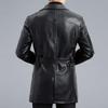 Autumn and Winter Leather Mid-length Suit Collar Sheepskin Coat Sheepskin Men's Leather Windbreaker Plus Velvet Jacket