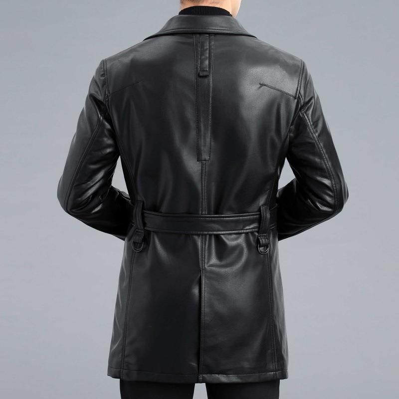 Autumn and Winter Leather Mid-length Suit Collar Sheepskin Coat Sheepskin Men's Leather Windbreaker Plus Velvet Jacket