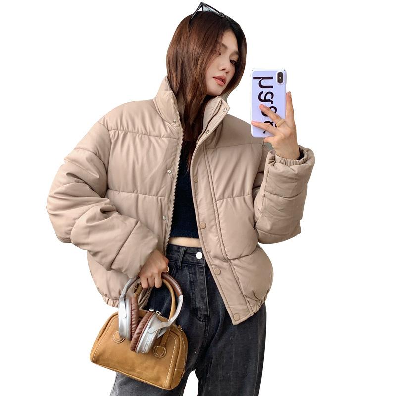 PU Down Cotton Jacket Women's Short Women's 2025 Winter Wear New American Casual Stand-up Collar Loose Bread Jacket Thickened Jacket