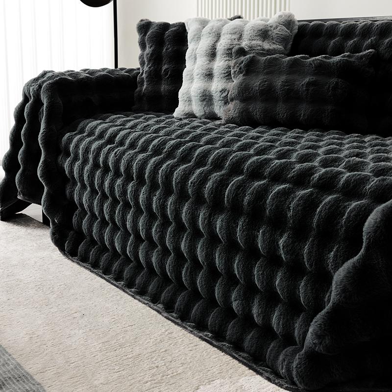 Rabbit Plush Sofa Towel New Winter Warm Thickened Sofa Cover Non-slip Living Room Dust Blanket