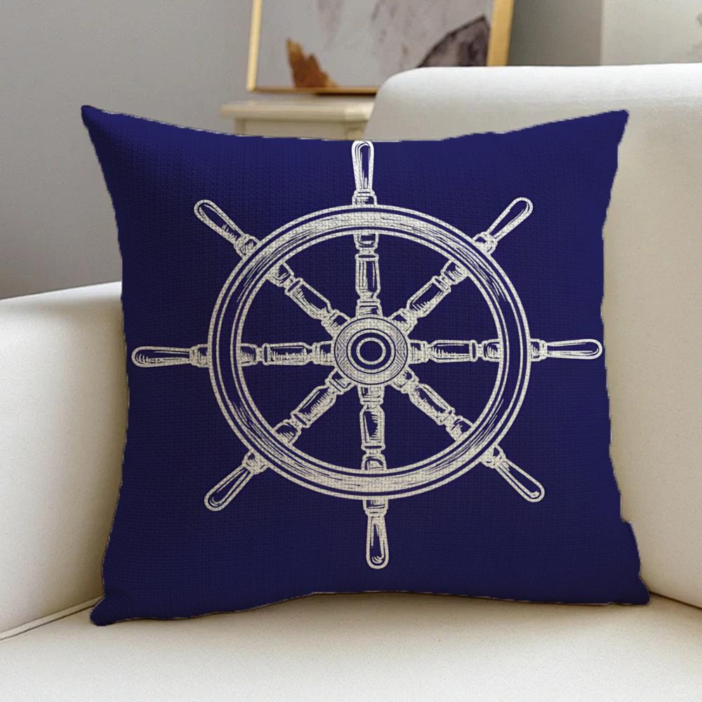 P-Nautical Style Cushion Cover Natural Linen Pillowcase Set, All-In-One Decor For Sofa, Bedroom & Chair