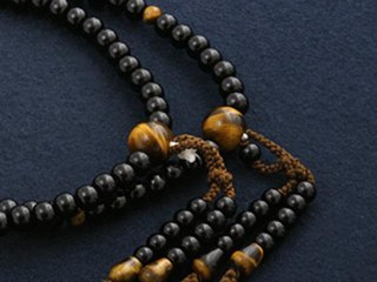 Kyoto Buddhist Altar Hayashi Prayer Beads Shingon Sect Shakuni Ebony with Tiger Eye Stone Formal Official Bag Kyoto Prayer Beads (For Men) [Tiger Eye]