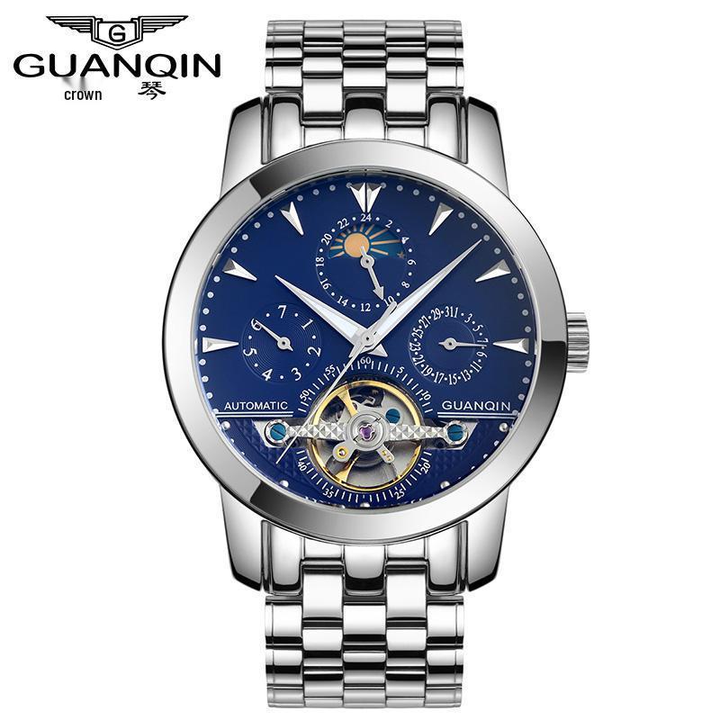 

Мужские швейцарские механические часы Guankin с люминесцентными стрелками, водонепроницаемым стальным браслетом