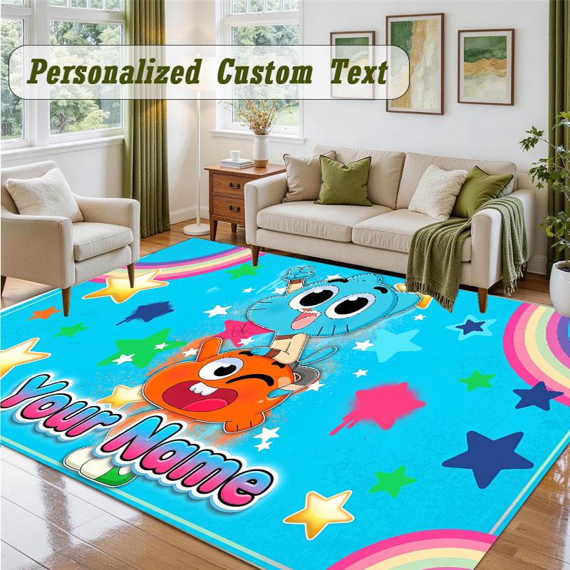 Crystal Velvet Square Rug Custom NameAmazing World of Gumball Pattern Non Slip Home Floor Decor Rug