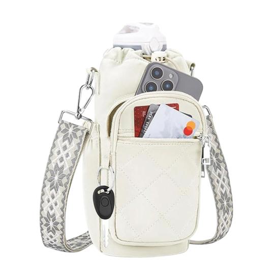 

Sports Water Bottle Bag Thermal Insulated Kettle Holder Lightweight Crossbody Water Bottle Carrier for Hiking Travel Gym бежевый