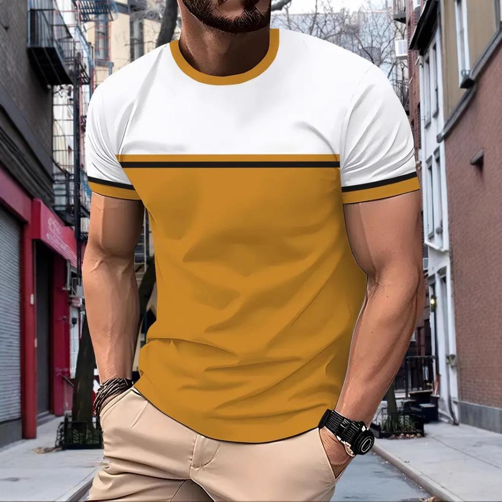 Summer men's simple daily casual loose T-shirt fashionable 3D printed personalized street round neck short sleeved men's clothing