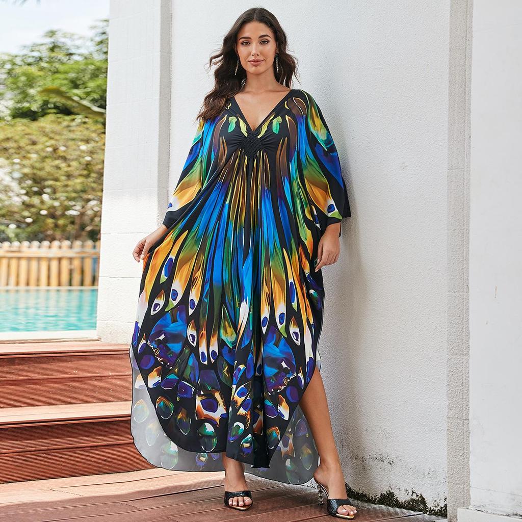 Beach Kaftans for Women Printed Maxi Dresses Cover Ups for Swimwear Summer Vacation Bathing Suits Factory Supply