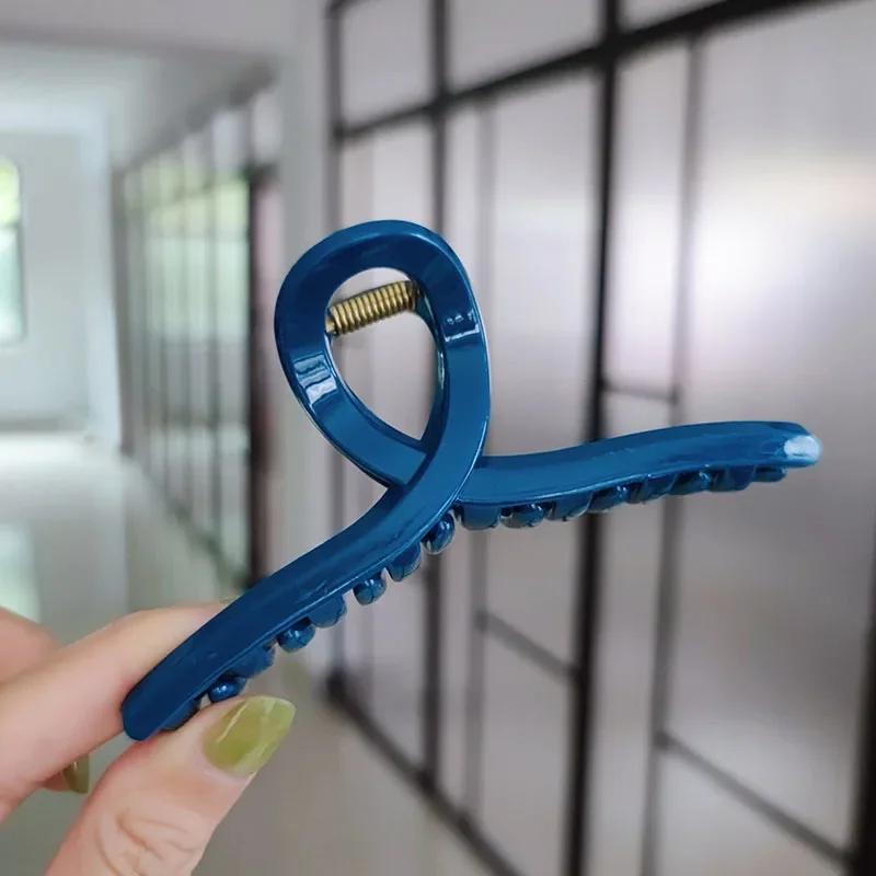 Korean Simple Solid Color Hair Claw For Women Crab Clip Fashion Acrylic Cross Big Hairpins Girls Accessories