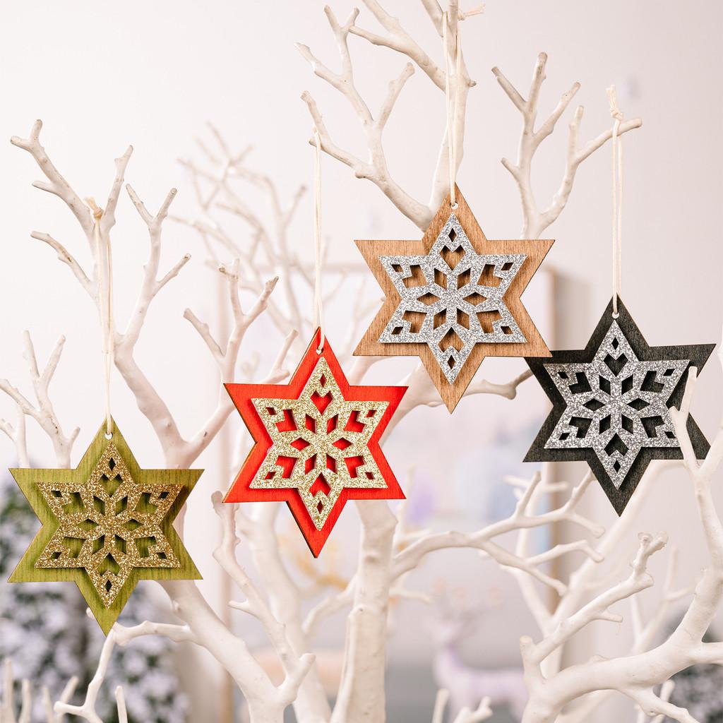 

Decorative Christmas Handcrafted Wooden Ornaments In Vibrant Colors Festivities For Star Snowflake