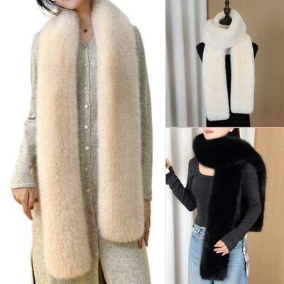 Fashionable 180cm Fake Fur Long Scarf Soft Plush Fur Decor Long Strip Scarf Thick Ladies Neck Warmer Scarves Party