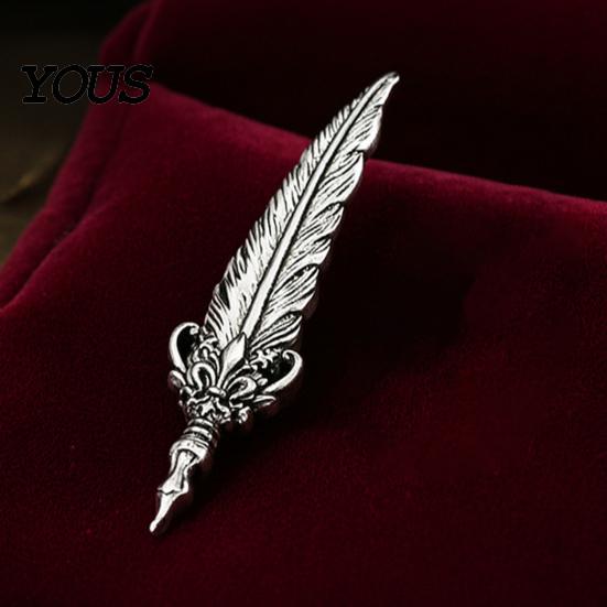Decorative Clothing Accessory 1/2Pcs Vintage Feather Brooch for Men, Alloy Silver Lapel Jewelry, Pin Badge Clothes Bag Hat Scarf Suits Metal