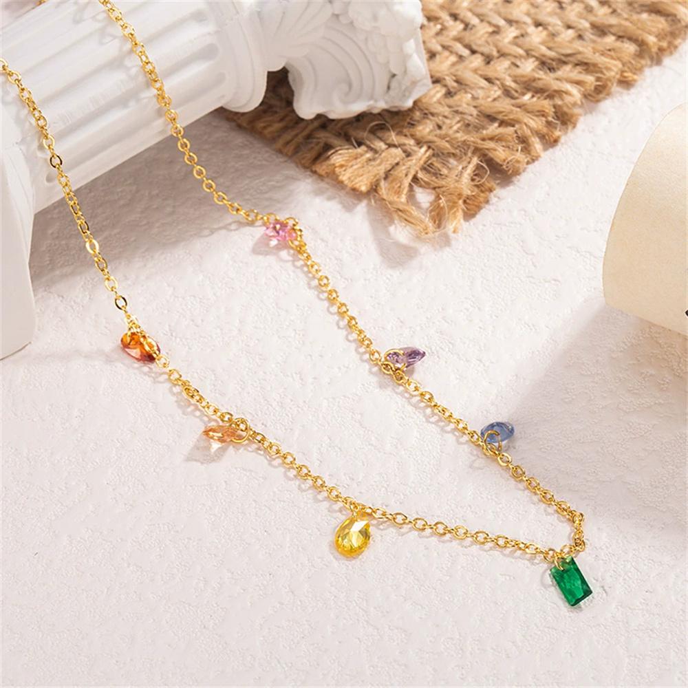 Punk Clavicle Small Multicolor Zircon Pendant Female Gold Color Stainless Steel Choker Necklace Chain for Women Jewelry Gift