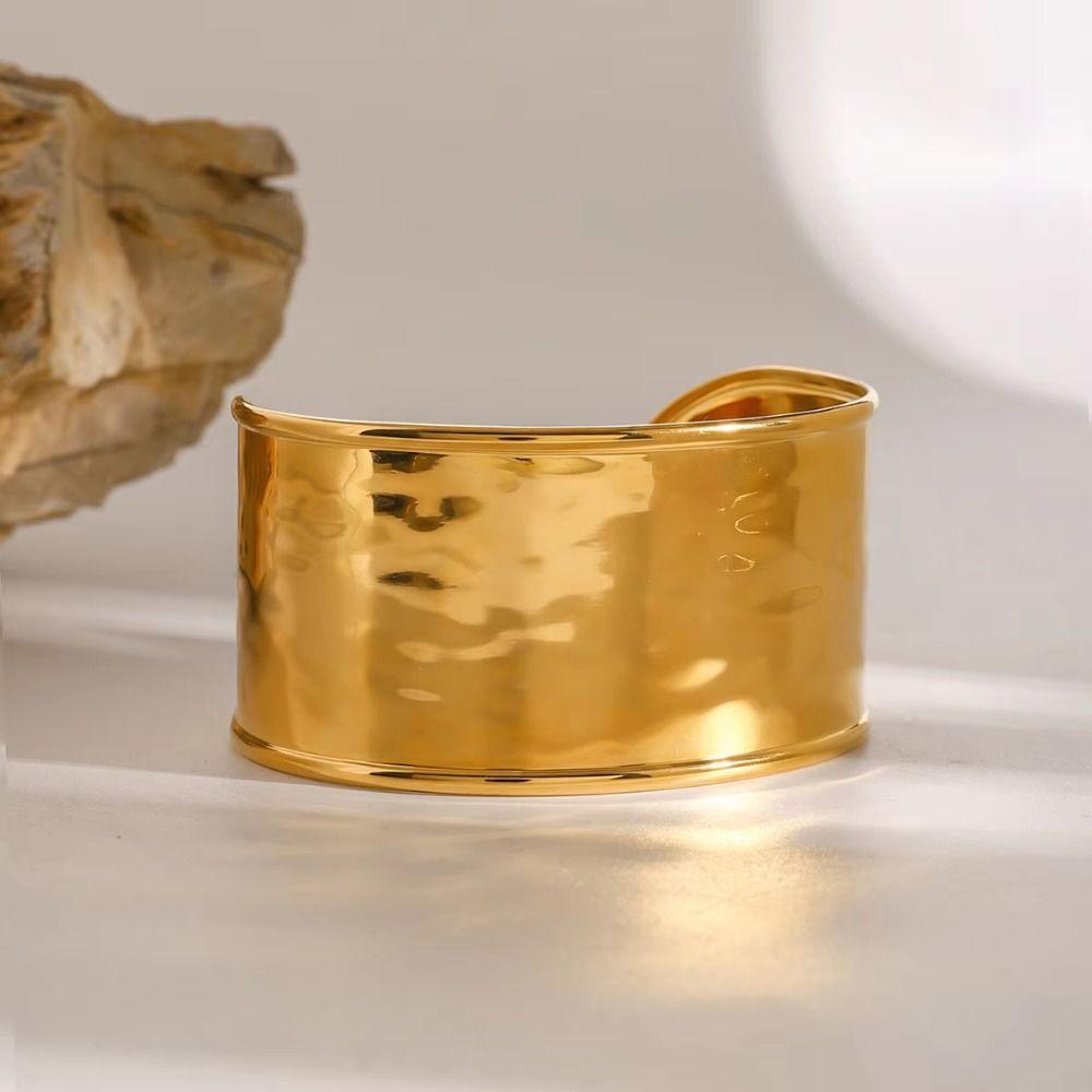 Stainless Steel Hammer Pattern Bracelet Hammered Texture Open Cuff Bangle Autumn Season