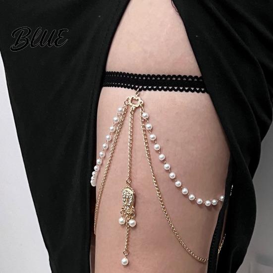 Retro Leg Chain Imitation Pearls Double Layer Elastic Versatile Body