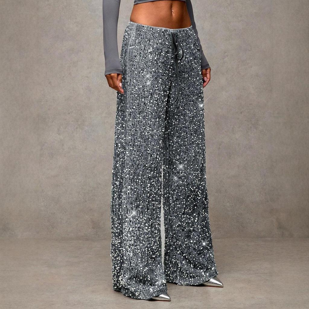 Women's Sparkle Wide Leg Pants with Drawstring Waist In Multiple Colors