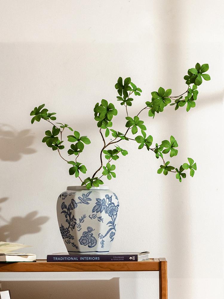 Blue and White Porcelain Octagonal General Jar Ceramic Vase Ornament Vintage Flower Arrangement Container Room Flower Vase New