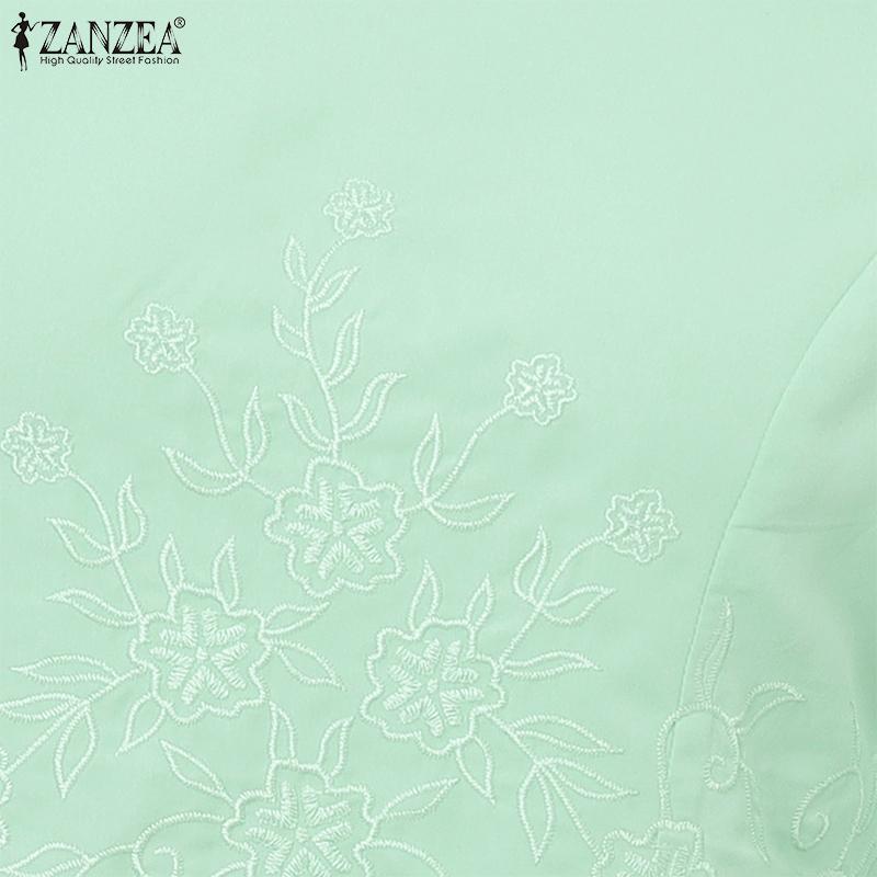 ZANZEA Blouse Décontractée Femme Col Rond Manches 3/4 Ample Broderie