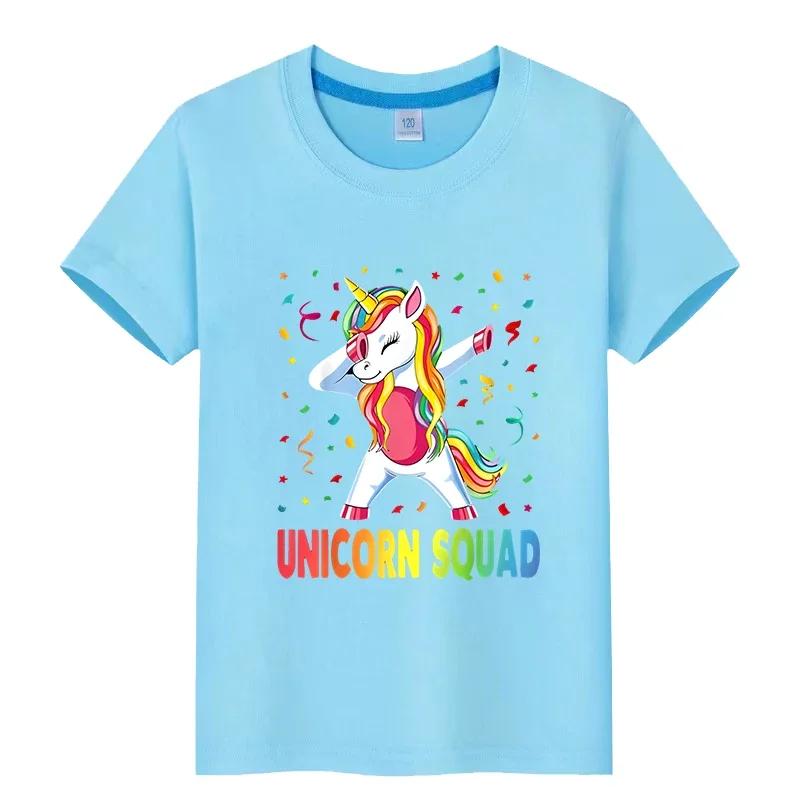 Unicorn print t shirt for kids boys 10years 100%Cotton anime Short  Kawaii Tops pride tshirt y2k one piece kids clothes girs Cute Tops graphic T-shirt